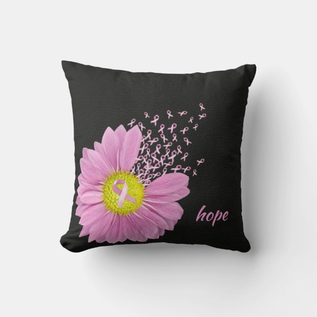 Roze Daisy met roze linten Kussen (Voorkant)