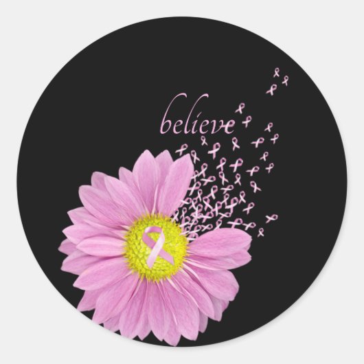 Roze Daisy met roze linten Ronde Sticker (Voorkant)