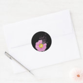 Roze Daisy met roze linten Ronde Sticker (Envelop)