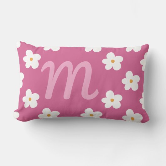 Roze Daisy Monogram, Bubblegum Roze Meisje Decor Kussen (Voorkant)