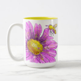 Roze Daisy Mum met Bumblebee Tweekleurige Koffiemok