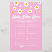 Roze Daisy Naam Race Baby shower Game Activiteit Briefpapier (Voorkant)