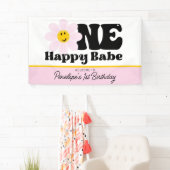 Roze Daisy One Happy Babe Eerste Verjaardag Banner (Insitu)