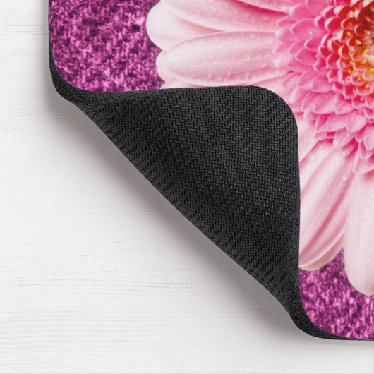 Roze Daisy op de Paarse Denim Boho Mousepad Muismat (Hoek)
