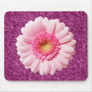 Roze Daisy op de Paarse Denim Boho Mousepad Muismat