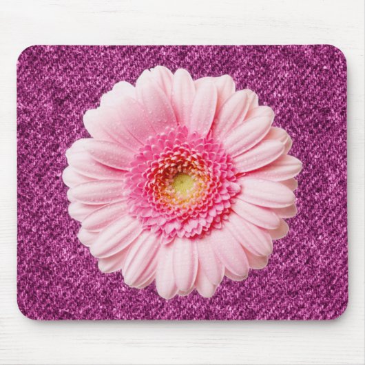 Roze Daisy op de Paarse Denim Boho Mousepad Muismat (Voorkant)