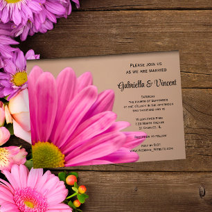 Roze Daisy op Tan Wedding Kaart