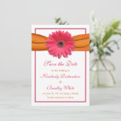 Roze Daisy Oranje Ribbon Wedding Save the Date (Staand voorkant)