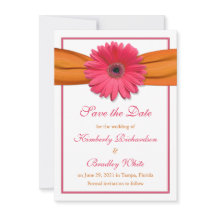 Roze Daisy Oranje Ribbon Wedding Save the Date