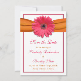 Roze Daisy Oranje Ribbon Wedding Save the Date