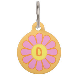 Roze Daisy over Oranje gepersonaliseerd Huisdierpenning