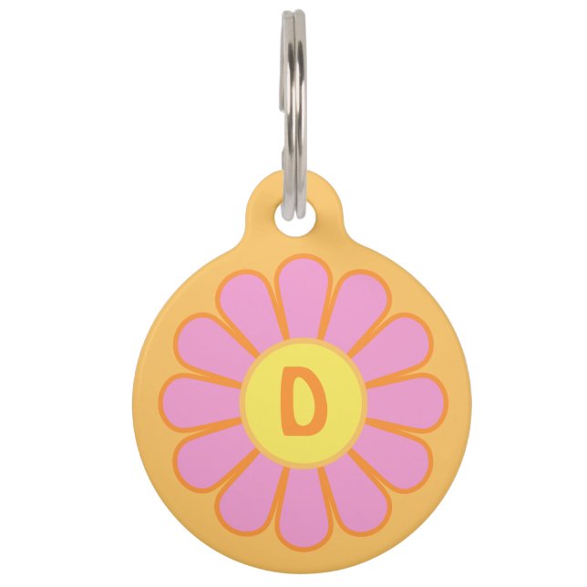 Roze Daisy over Oranje gepersonaliseerd Huisdierpenning (Voorkant)