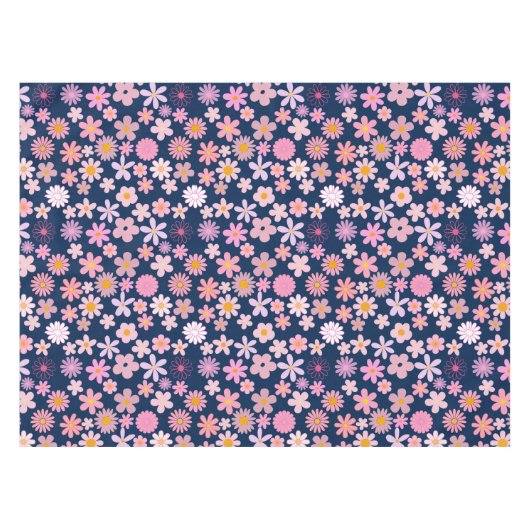 Roze Daisy Patroon 01.bw DBlue BG Tafelkleed (Voorkant (Horizontaal))