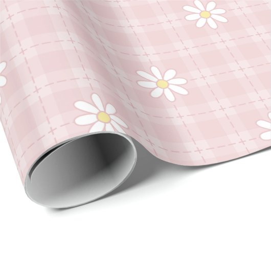 Roze Daisy Pattern Cadeaupapier (Rol Hoek)