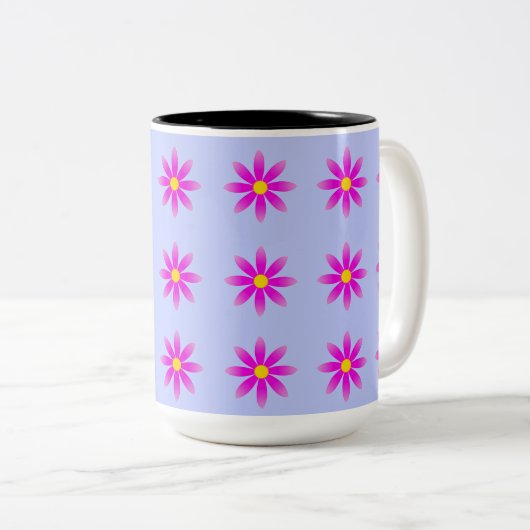 Roze Daisy Pattern Tweekleurige Koffiemok (Voorkant rechts)