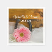 Roze Daisy, Pearls en Hoefijzer Western huwelijk Servet (Voorkant)