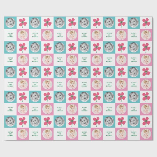 Roze Daisy Pop Flower Chic Birthday Photo Gift Cadeaupapier (Vlak)