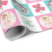 Roze Daisy Pop Flower Chic Birthday Photo Gift Cadeaupapier (Rol Hoek)