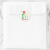 Roze Daisy Pop One Girl's 1e verjaardag Ronde Sticker (Tas)
