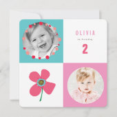 Roze Daisy Pop Squares Meisje Verjaardag Foto uitn Kaart (Voorkant)