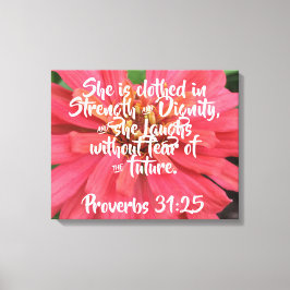 Roze Daisy Proverbs 31:25 op canvas Afdruk