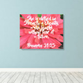 Roze Daisy Proverbs 31:25 op canvas Afdruk (Insitu (Houten vloer))