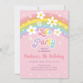 Roze Daisy Rainbow Groovy Verjaardag Kaart (Voorkant)