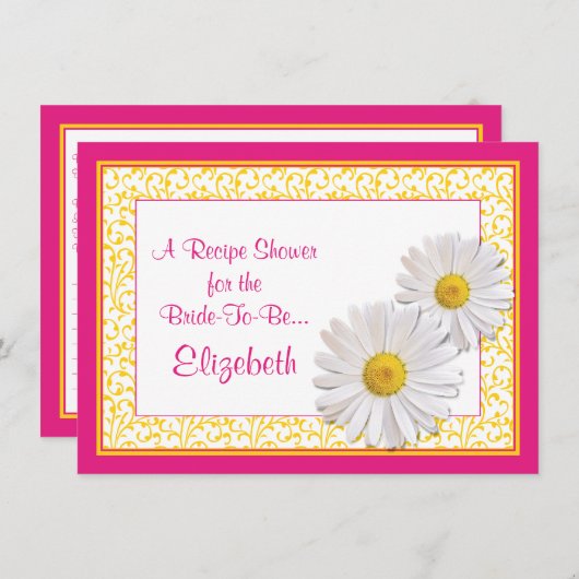 Roze Daisy Recipe Theme Bridal Shower Uitnodiging (Voorkant / Achterkant)
