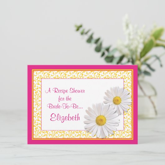 Roze Daisy Recipe Theme Bridal Shower Uitnodiging (Staand voorkant)