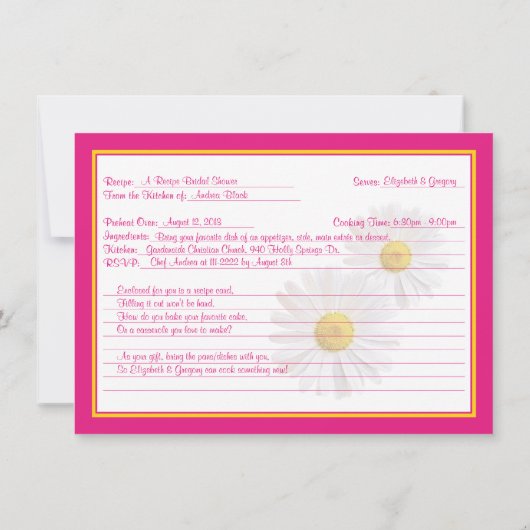 Roze Daisy Recipe Theme Bridal Shower Uitnodiging (Achterkant)