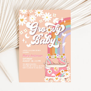 Roze Daisy Regenboog Hippie Groovy Bus Baby Borrel Kaart