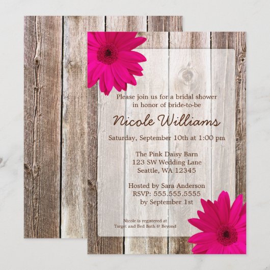 Roze Daisy Rustic Barn Wood Vrijgezellenfeest Kaart (Voorkant / Achterkant)