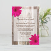 Roze Daisy Rustic Barn Wood Wedding Kaart (Staand voorkant)