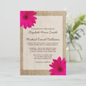 Roze Daisy Rustic Burlap Wedding Kaart (Staand voorkant)