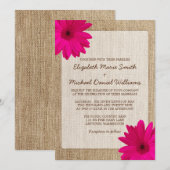 Roze Daisy Rustic Burlap Wedding Kaart (Voorkant / Achterkant)