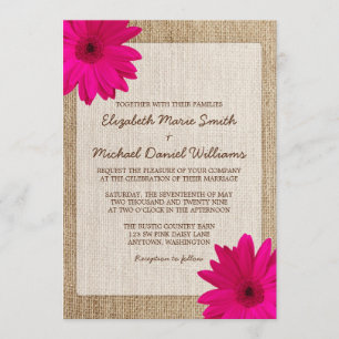 Roze Daisy Rustic Burlap Wedding Kaart