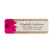 Roze Daisy Rustieke Burlap Adres Etiket (Voorkant)