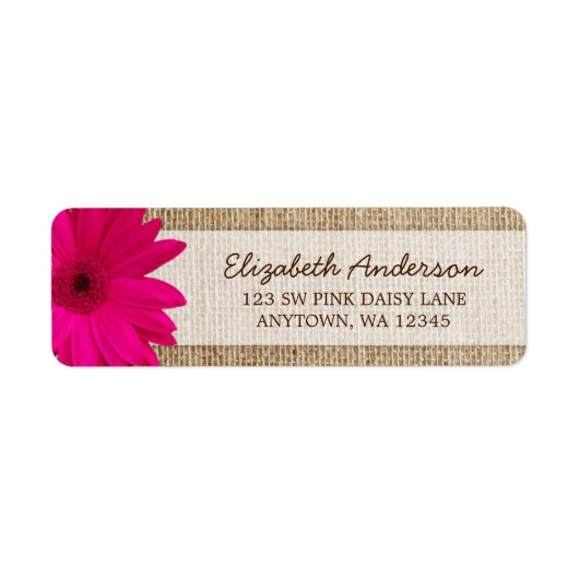 Roze Daisy Rustieke Burlap Adres Etiket (Voorkant)
