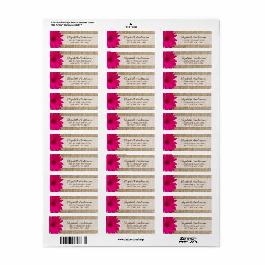 Roze Daisy Rustieke Burlap Adres Etiket (Full Sheet)