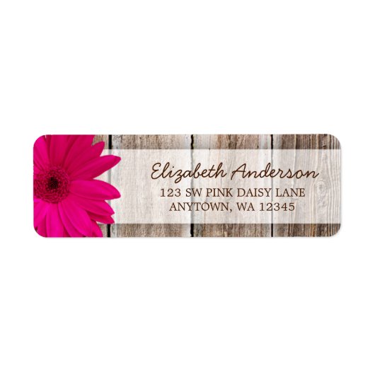 Roze Daisy Rustieke Schuur Houten Adresetiketten Etiket (Voorkant)