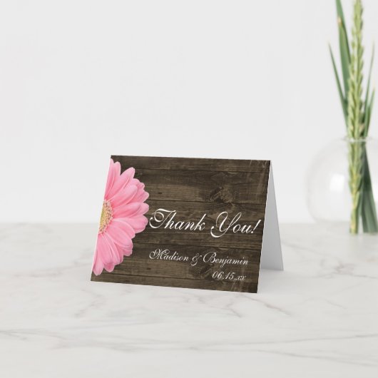 Roze Daisy Rustieke Trouw Trouwkaartjes Bedankkaart (Voorkant)