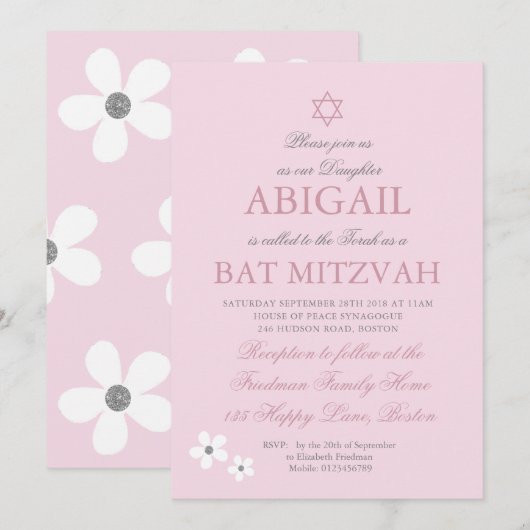 Roze Daisy Silver Kaart (Voorkant / Achterkant)