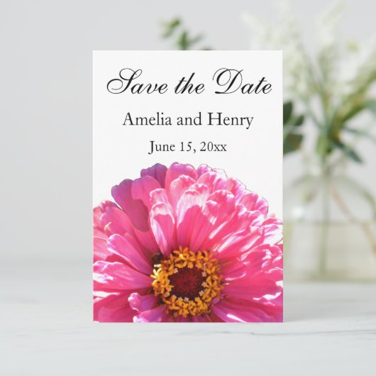 Roze Daisy - sla de datum op Save The Date (Staand voorkant)