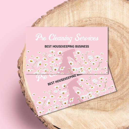 Roze Daisy Spray Bottle Cleaning Service tuining Visitekaartje