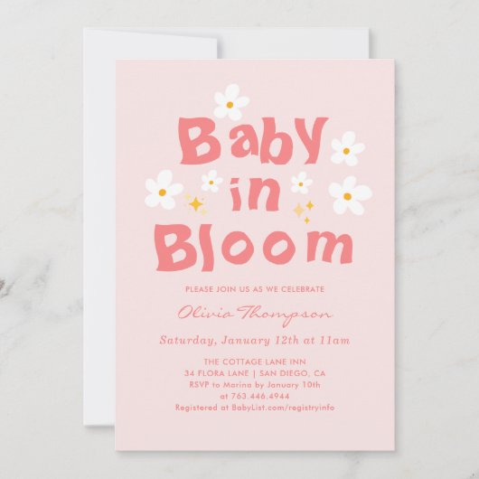Roze Daisy Spring Baby in Bloom Baby shower Kaart (Voorkant)