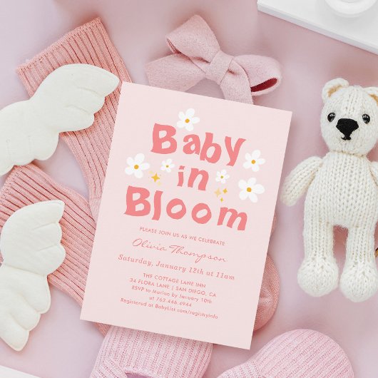 Roze Daisy Spring Baby in Bloom Baby shower Kaart