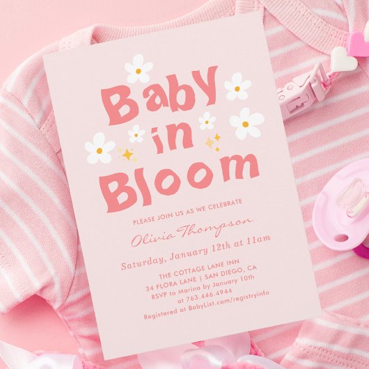Roze Daisy Spring Baby in Bloom Baby shower Kaart