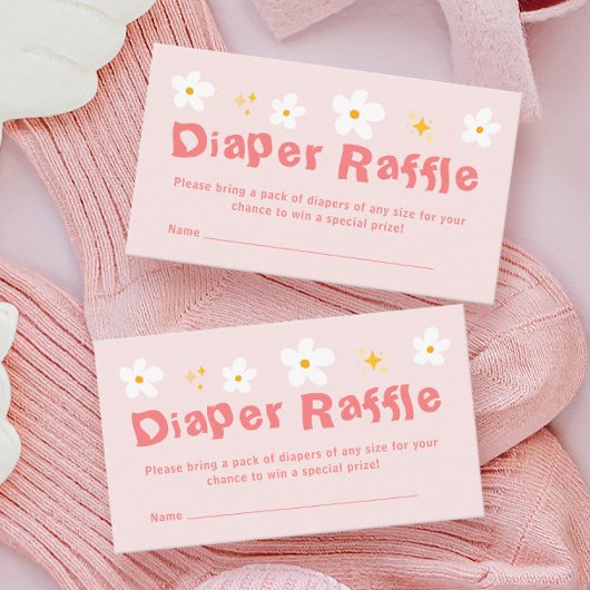 Roze Daisy Spring Baby shower Luier Raffle Informatiekaartje