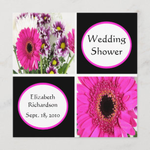 Roze Daisy Squares Wedding Shower-uitnodigingen Kaart