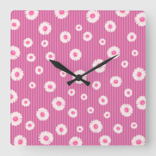 Roze Daisy Stripe Vierkante Klok